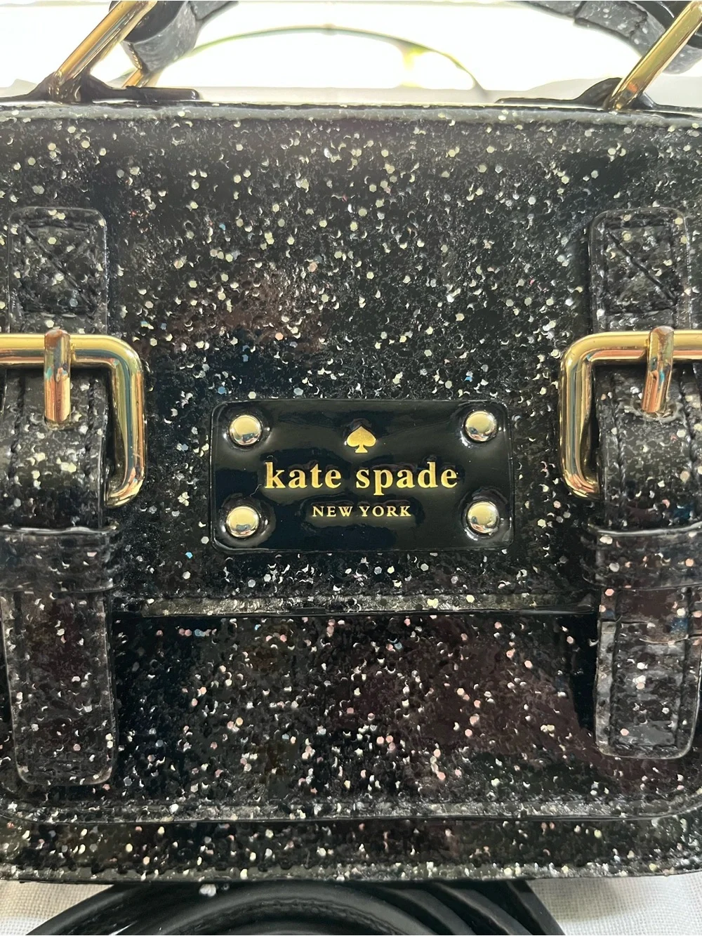 kate spade Black Glitter Mini Scout Satchel/Crossbody with Gold Hardware